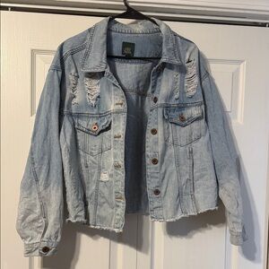 Wild Fable Distressed Denim Jacket in Light Blue